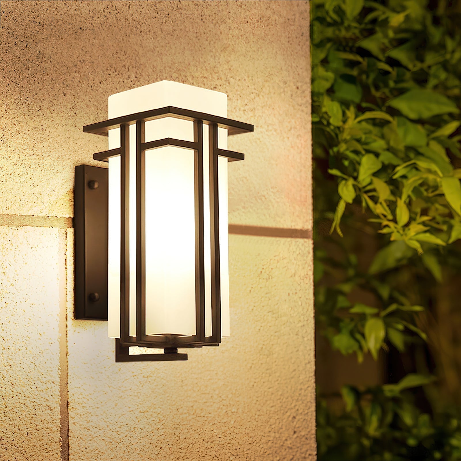 Outdoor Wall Lamp Art Deco Lantern Style with Frosted Glass Shade