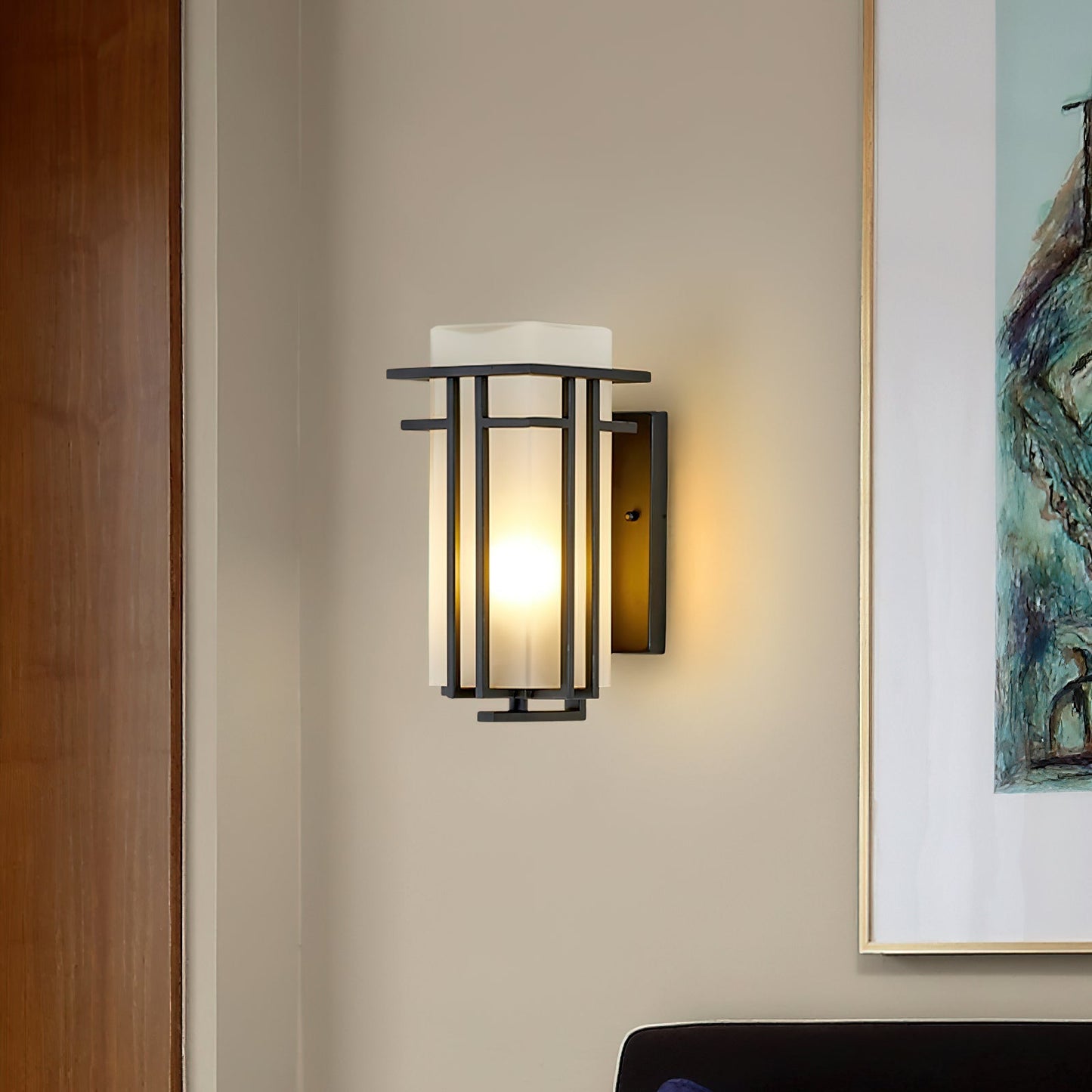Outdoor Wall Lamp Art Deco Lantern Style with Frosted Glass Shade