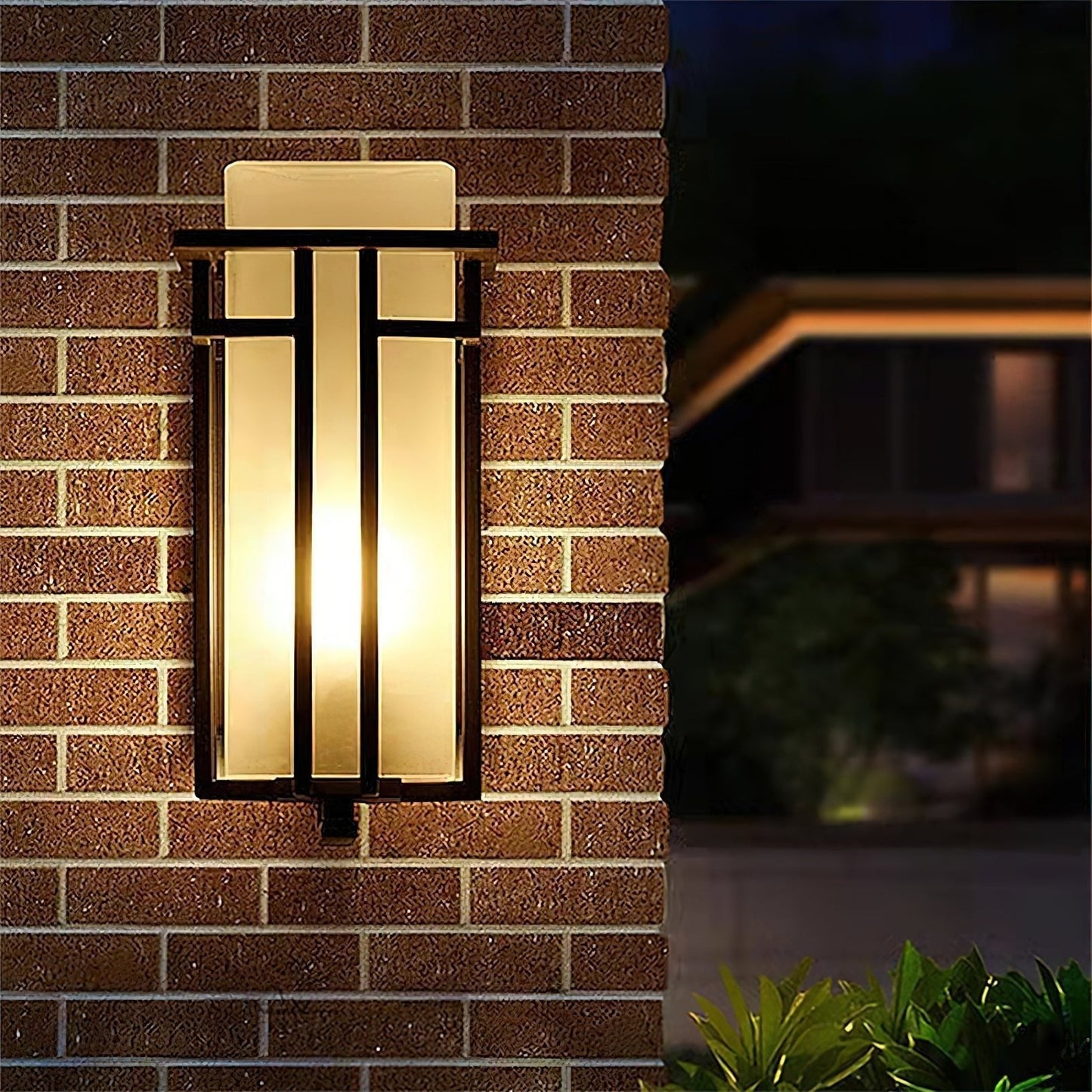 Outdoor Wall Lamp Art Deco Lantern Style with Frosted Glass Shade