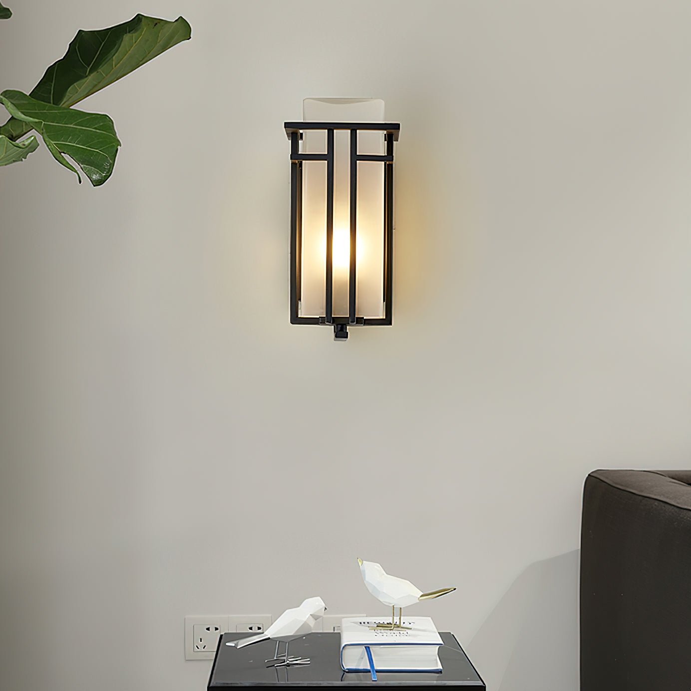 Outdoor Wall Lamp Art Deco Lantern Style with Frosted Glass Shade