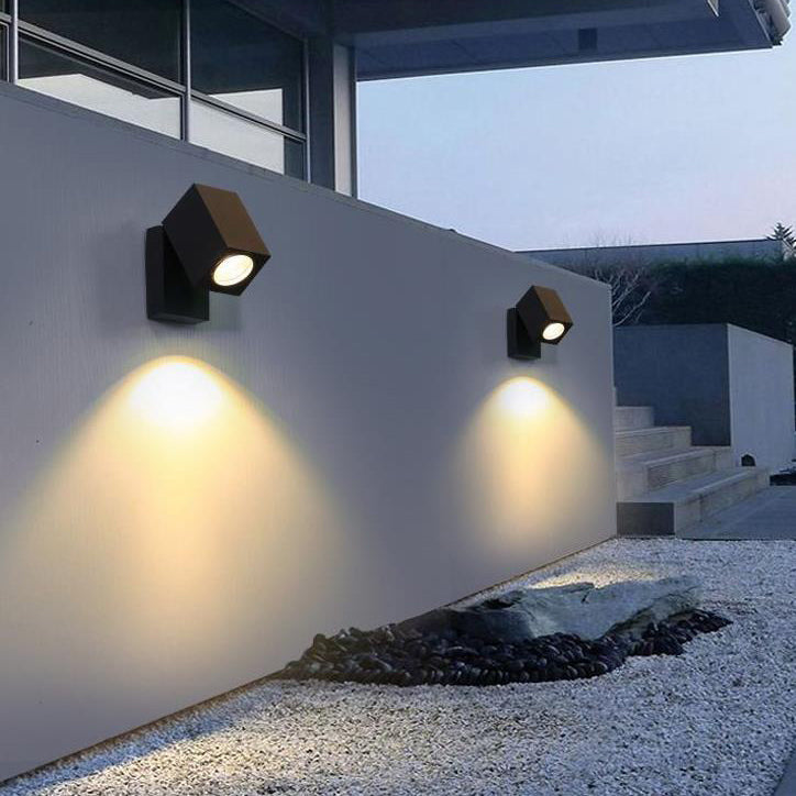 Outdoor Wall Lamp Industrial with Adjustable Cube Spotlight and Hardwired LED