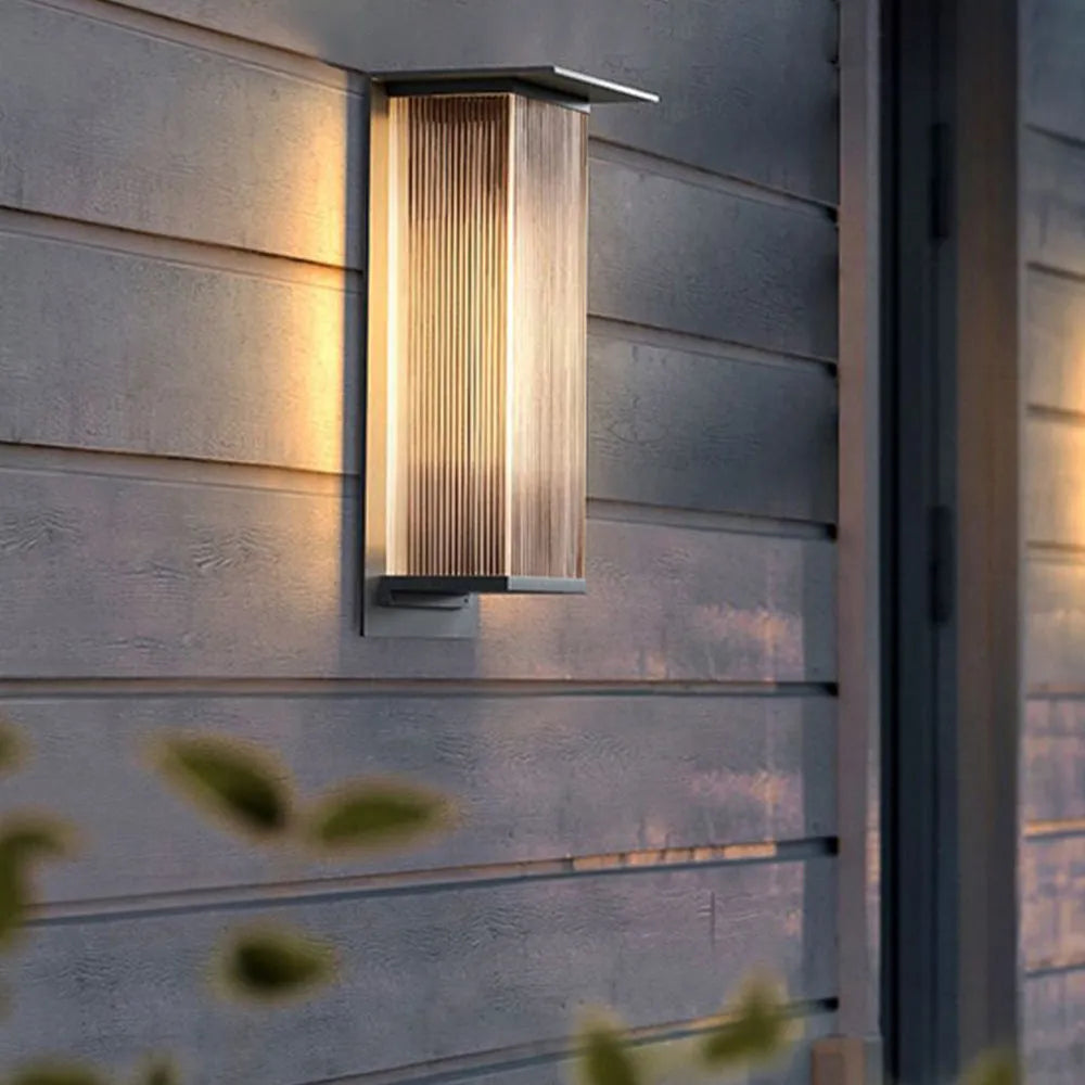 Outdoor Wall Lamp Modern with Ribbed Acrylic Shade for Patio and Entrance