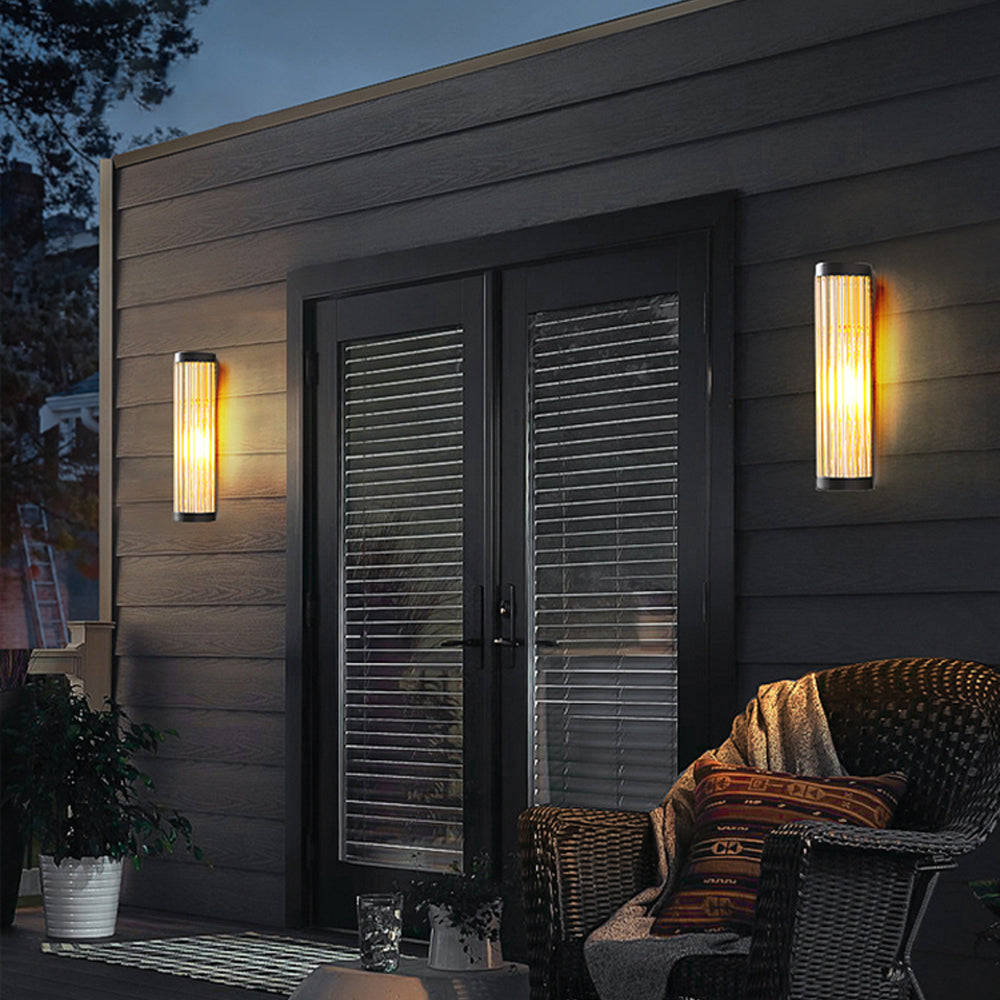 Outdoor Wall Lamp Modern with Ribbed Glass Tube Shade and IP65 Rating