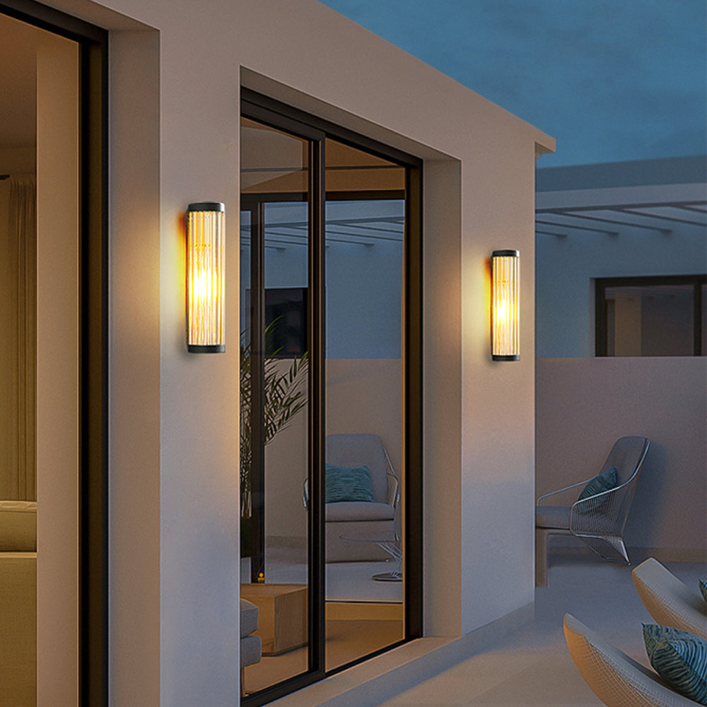 Outdoor Wall Lamp Modern with Ribbed Glass Tube Shade and IP65 Rating