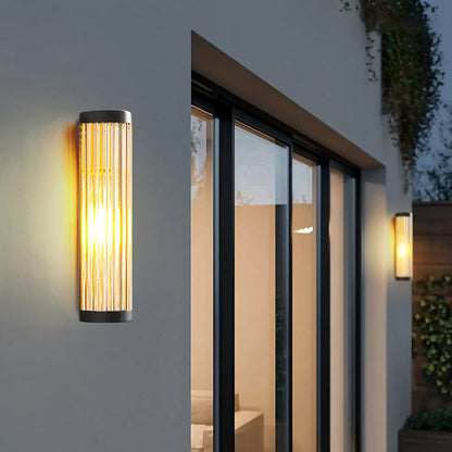 Outdoor Wall Lamp Modern with Ribbed Glass Tube Shade and IP65 Rating