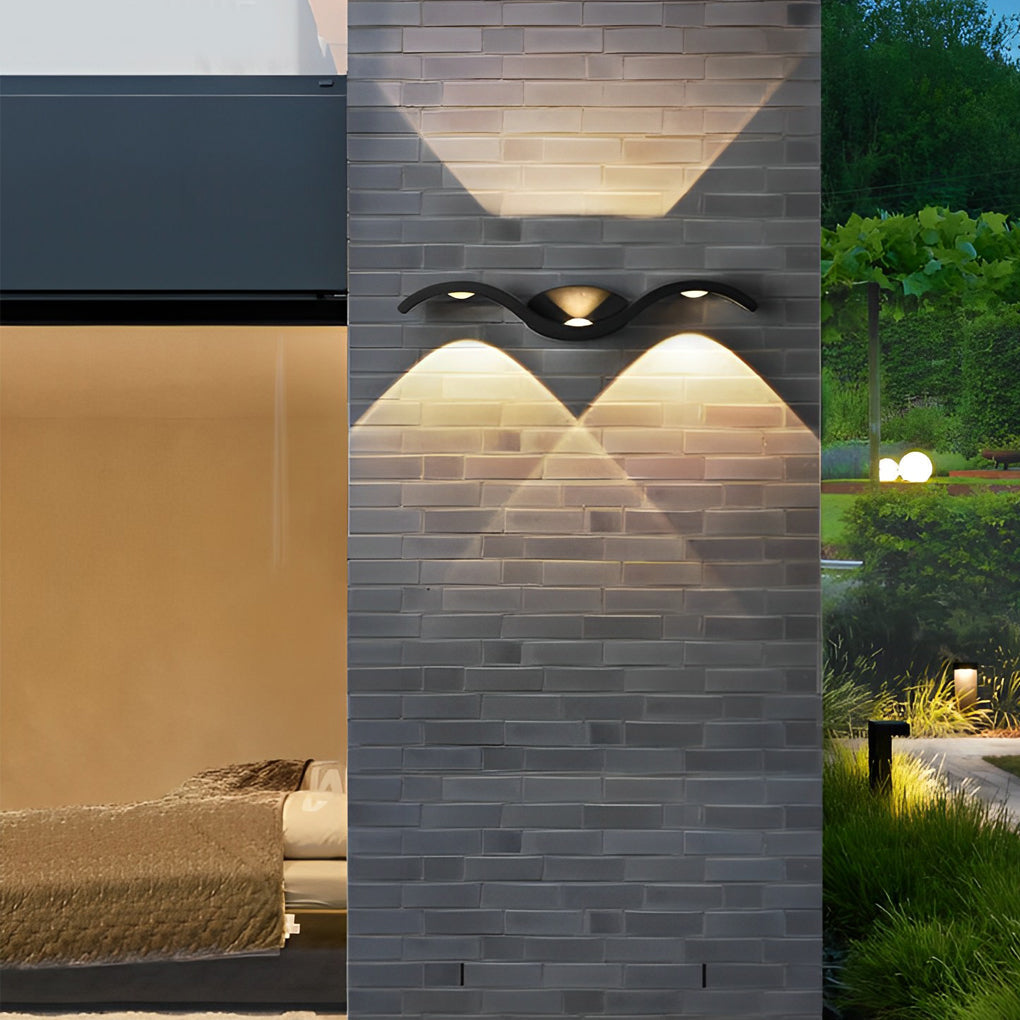 Outdoor Wall Lamp Modern with Wave Design and Bidirectional LED Lighting