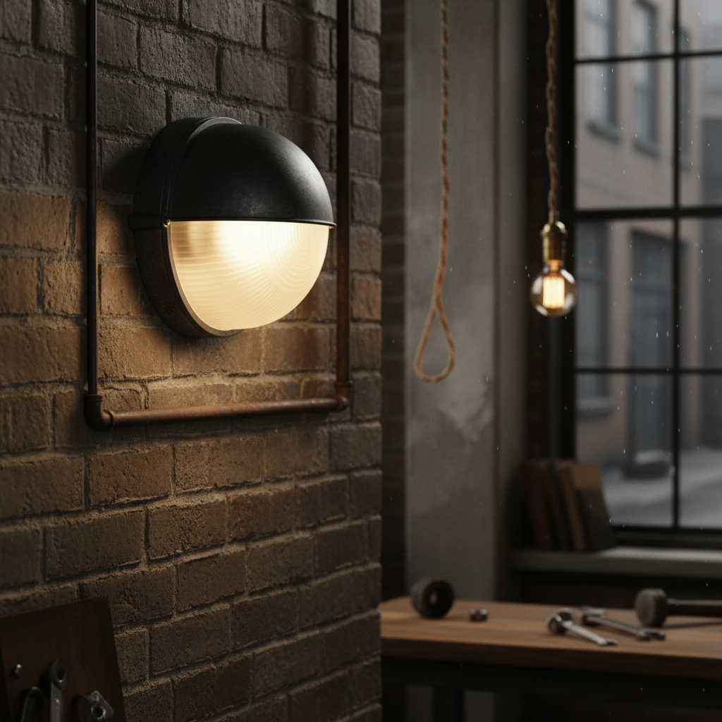 Outdoor Wall Lamp Nautical Industrial Bulkhead with Opaque Glass Diffuser