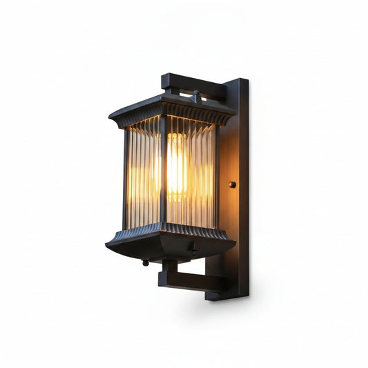 Outdoor Wall Lamp Vintage Lantern Style with Fluted Glass Panel for Exterior Use