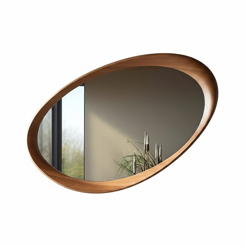 Oval Wall Mirror with Solid Wood Frame and Tempered Glass
