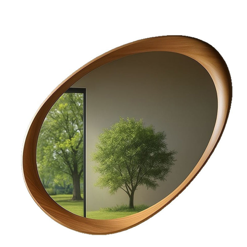 Oval Wall Mirror with Solid Wood Frame and Tempered Glass