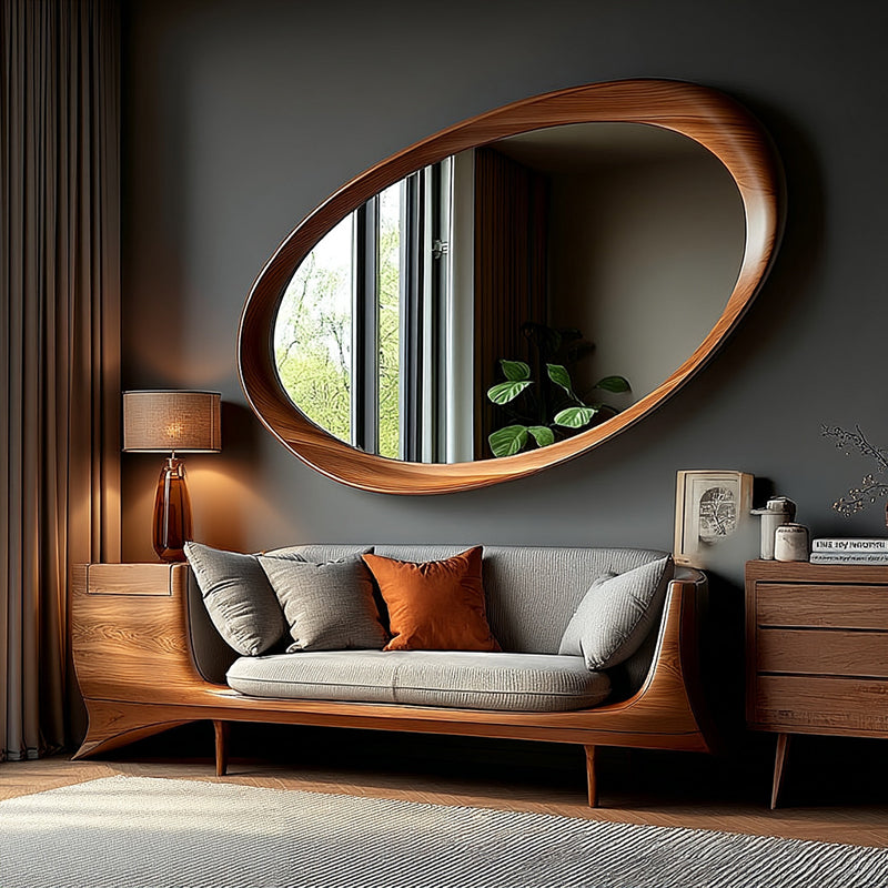 Oval Wall Mirror with Solid Wood Frame and Tempered Glass