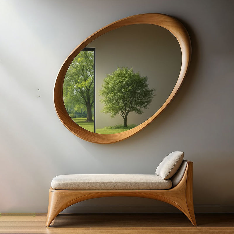 Oval Wall Mirror with Solid Wood Frame and Tempered Glass
