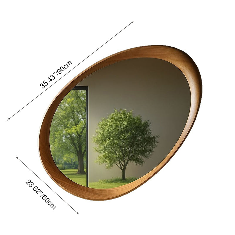 Oval Wall Mirror with Solid Wood Frame and Tempered Glass
