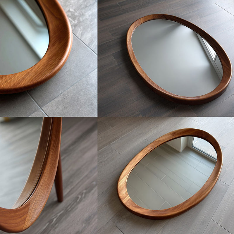 Oval Wall Mirror with Solid Wood Frame and Tempered Glass