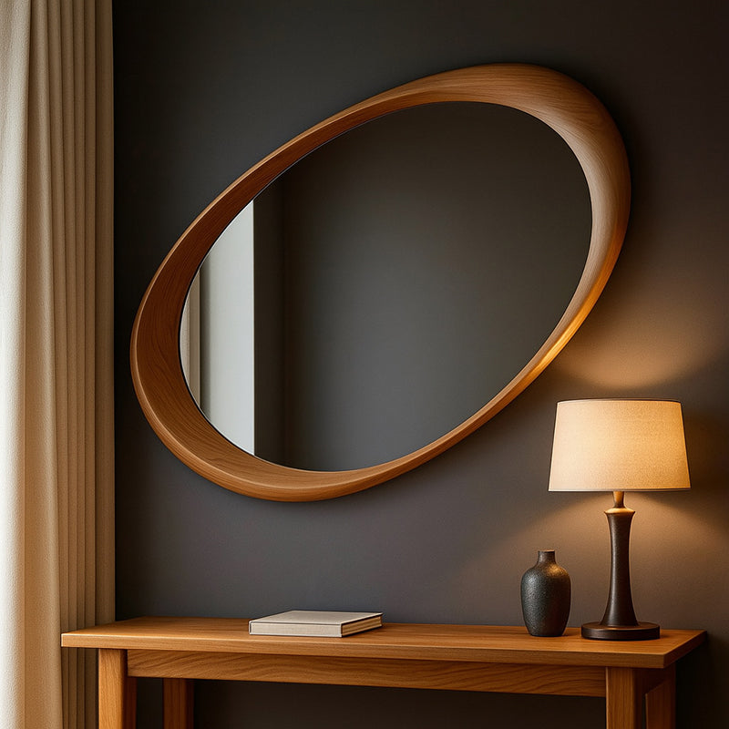 Oval Wall Mirror with Solid Wood Frame and Tempered Glass
