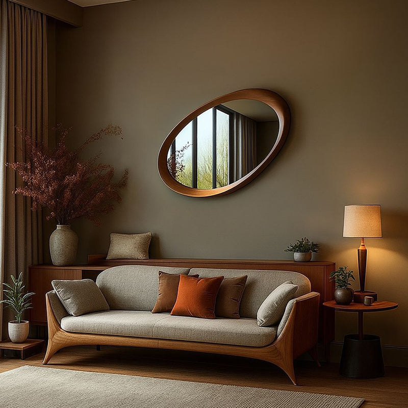 Oval Wall Mirror with Solid Wood Frame and Tempered Glass