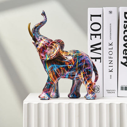 Painted Elephant Statue and Sculpture with Raised Trunk