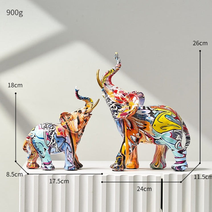 Painted Elephant Statue and Sculpture with Raised Trunk