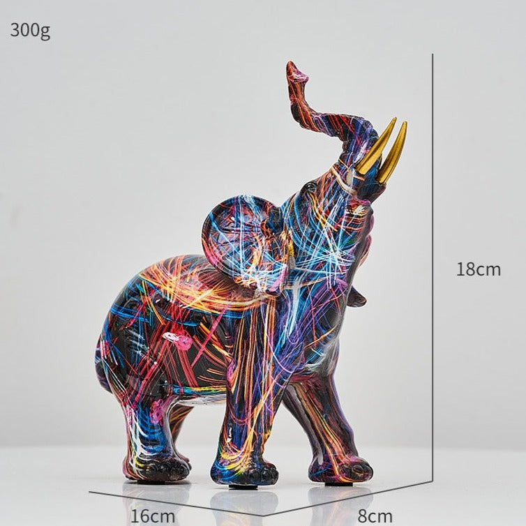 Painted Elephant Statue and Sculpture with Raised Trunk