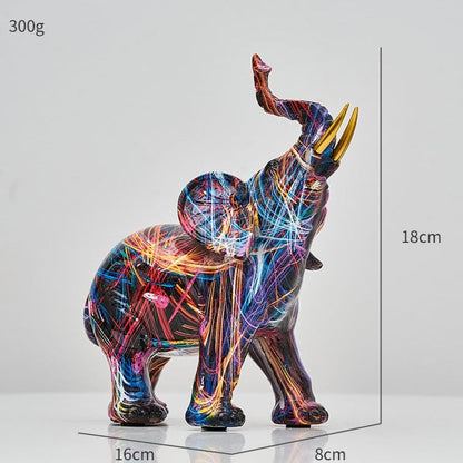 Painted Elephant Statue and Sculpture with Raised Trunk