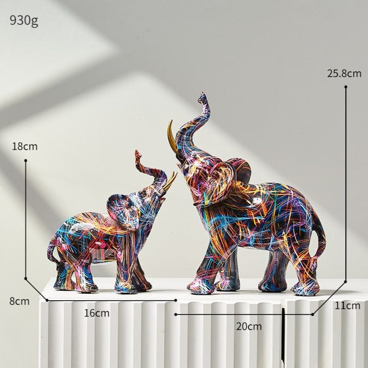 Painted Elephant Statue and Sculpture with Raised Trunk