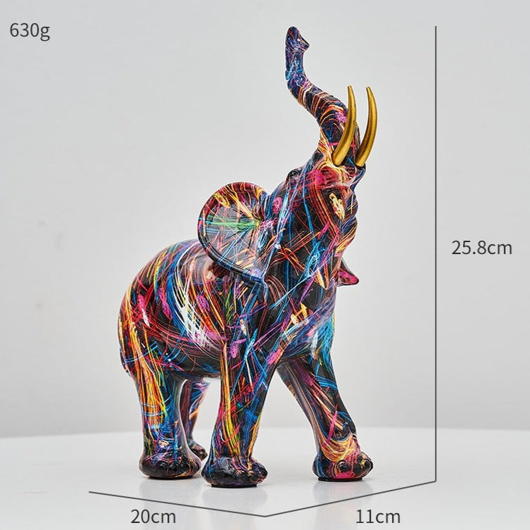 Painted Elephant Statue and Sculpture with Raised Trunk