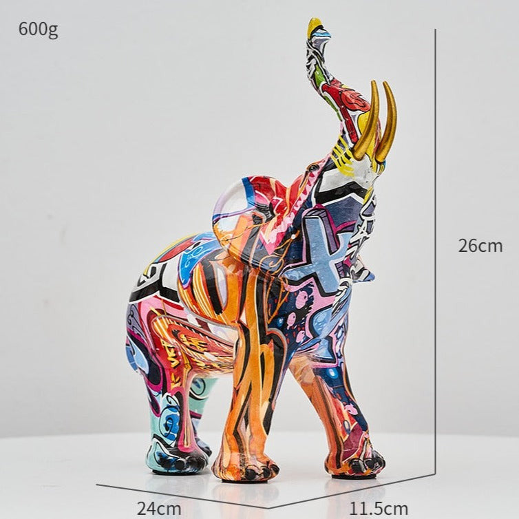 Painted Elephant Statue and Sculpture with Raised Trunk