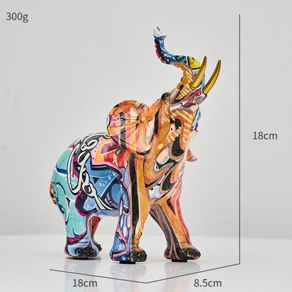 Painted Elephant Statue and Sculpture with Raised Trunk
