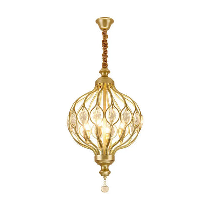 Pendant Chandelier Art Deco with Crystal Accents and Open Cage Frame