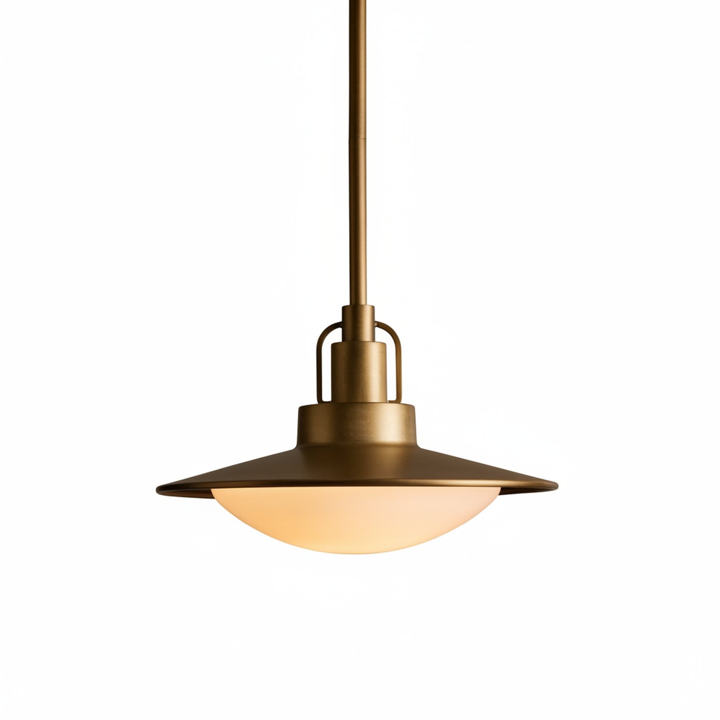 Pendant Lamp Art Deco with Disc Shade and Opal Glass Dome