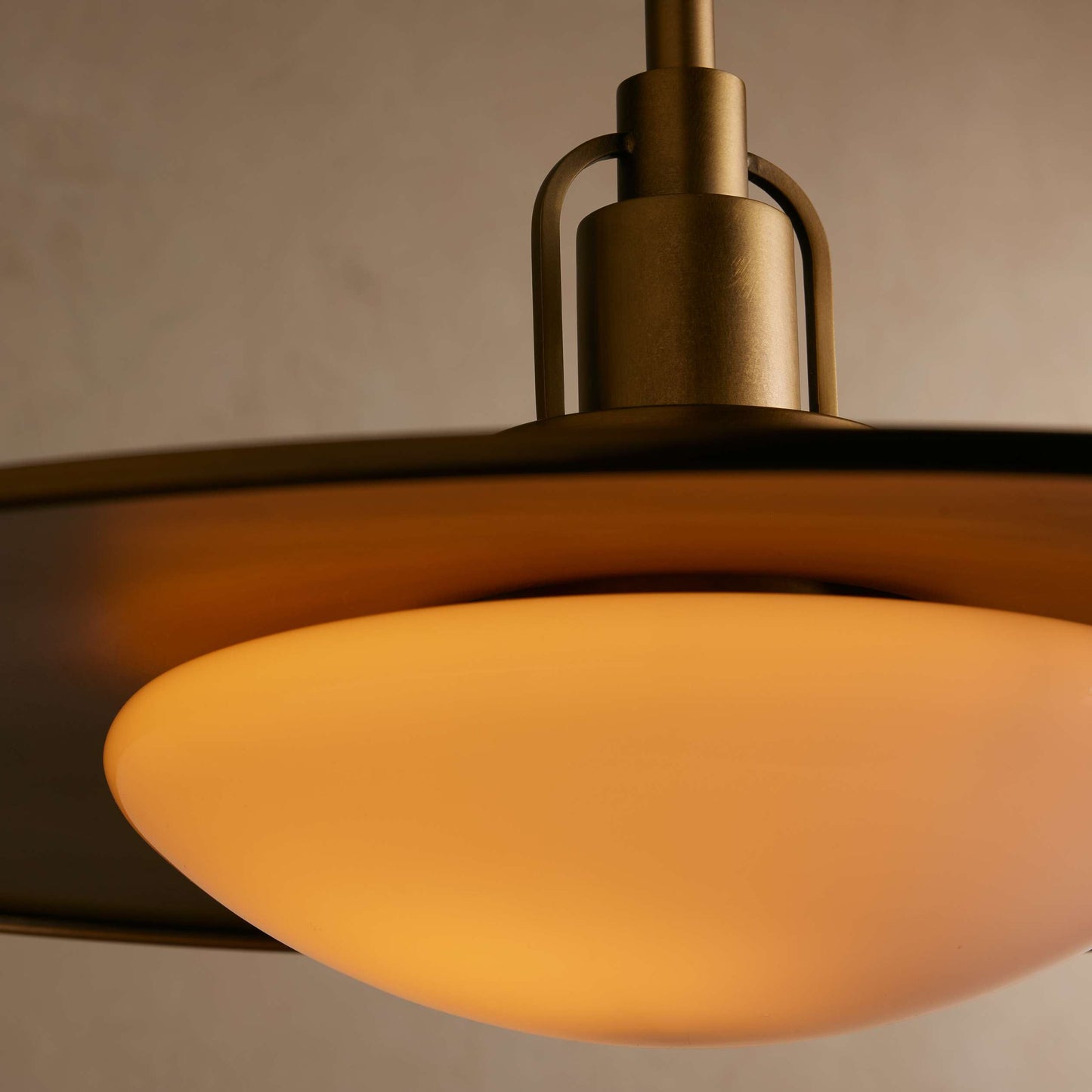 Pendant Lamp Art Deco with Disc Shade and Opal Glass Dome