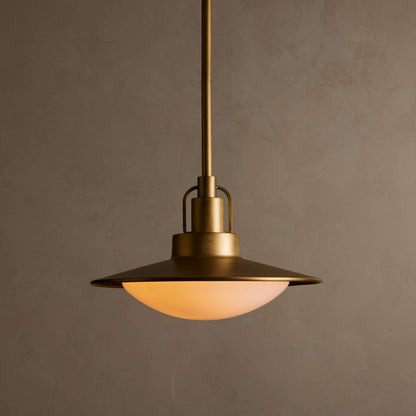 Pendant Lamp Art Deco with Disc Shade and Opal Glass Dome