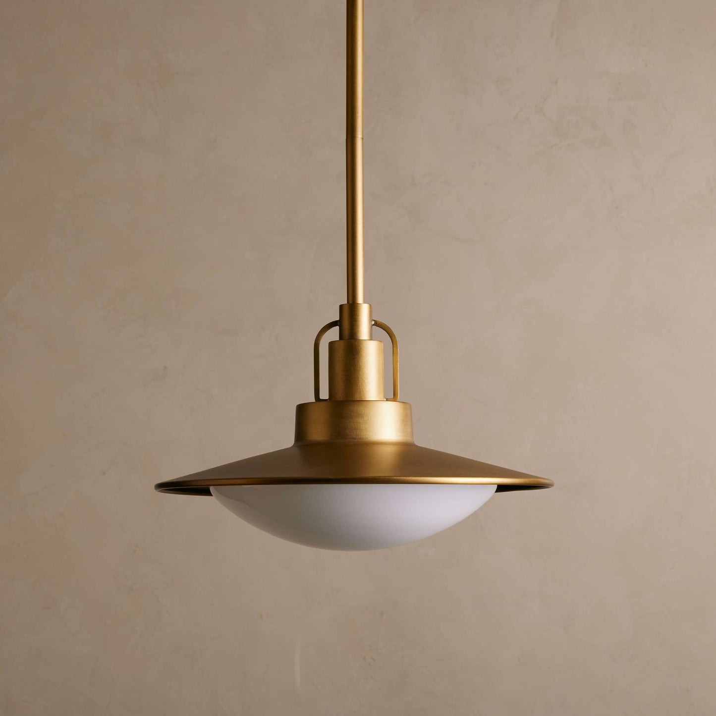 Pendant Lamp Art Deco with Disc Shade and Opal Glass Dome