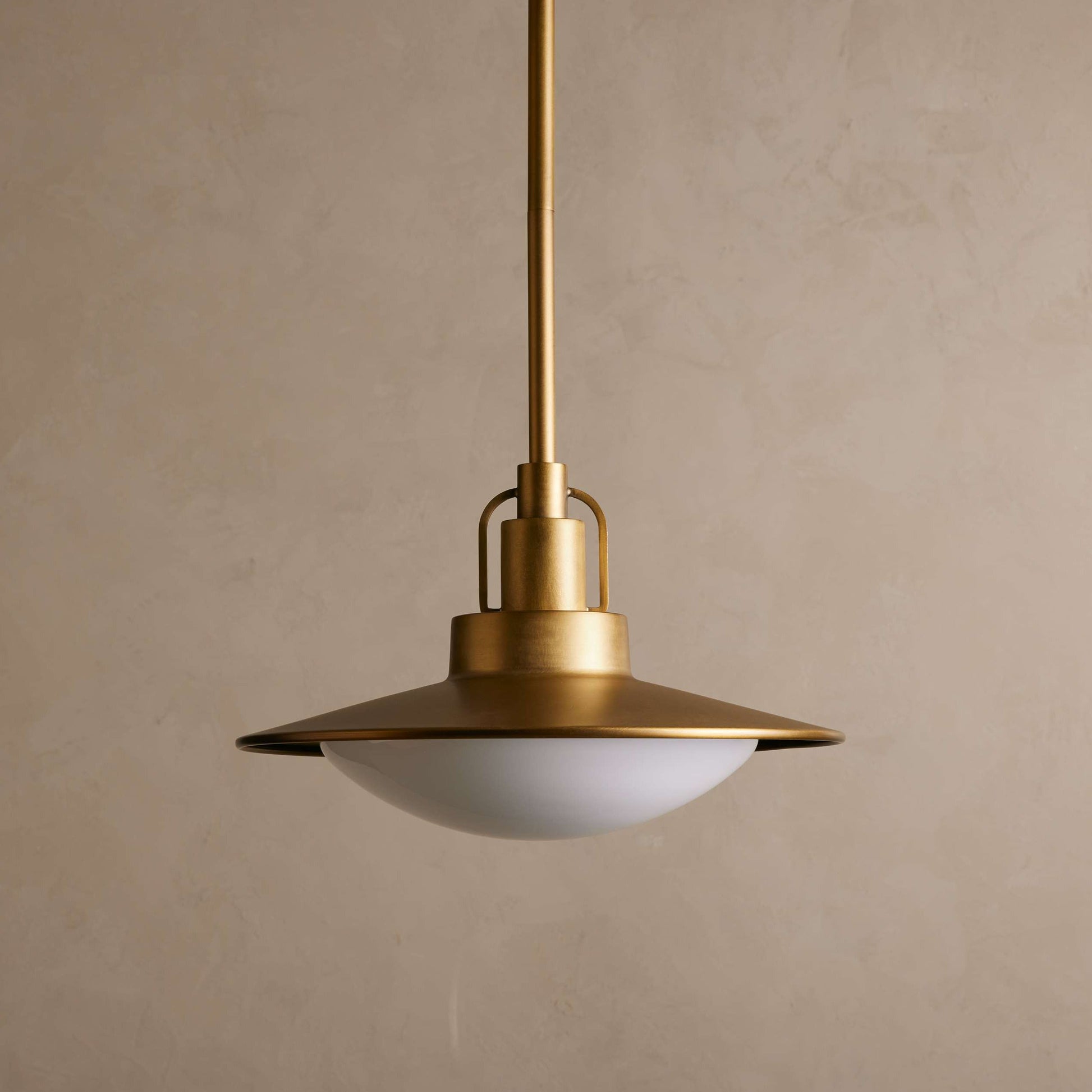 Pendant Lamp Art Deco with Disc Shade and Opal Glass Dome