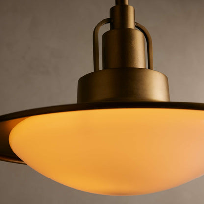 Pendant Lamp Art Deco with Disc Shade and Opal Glass Dome