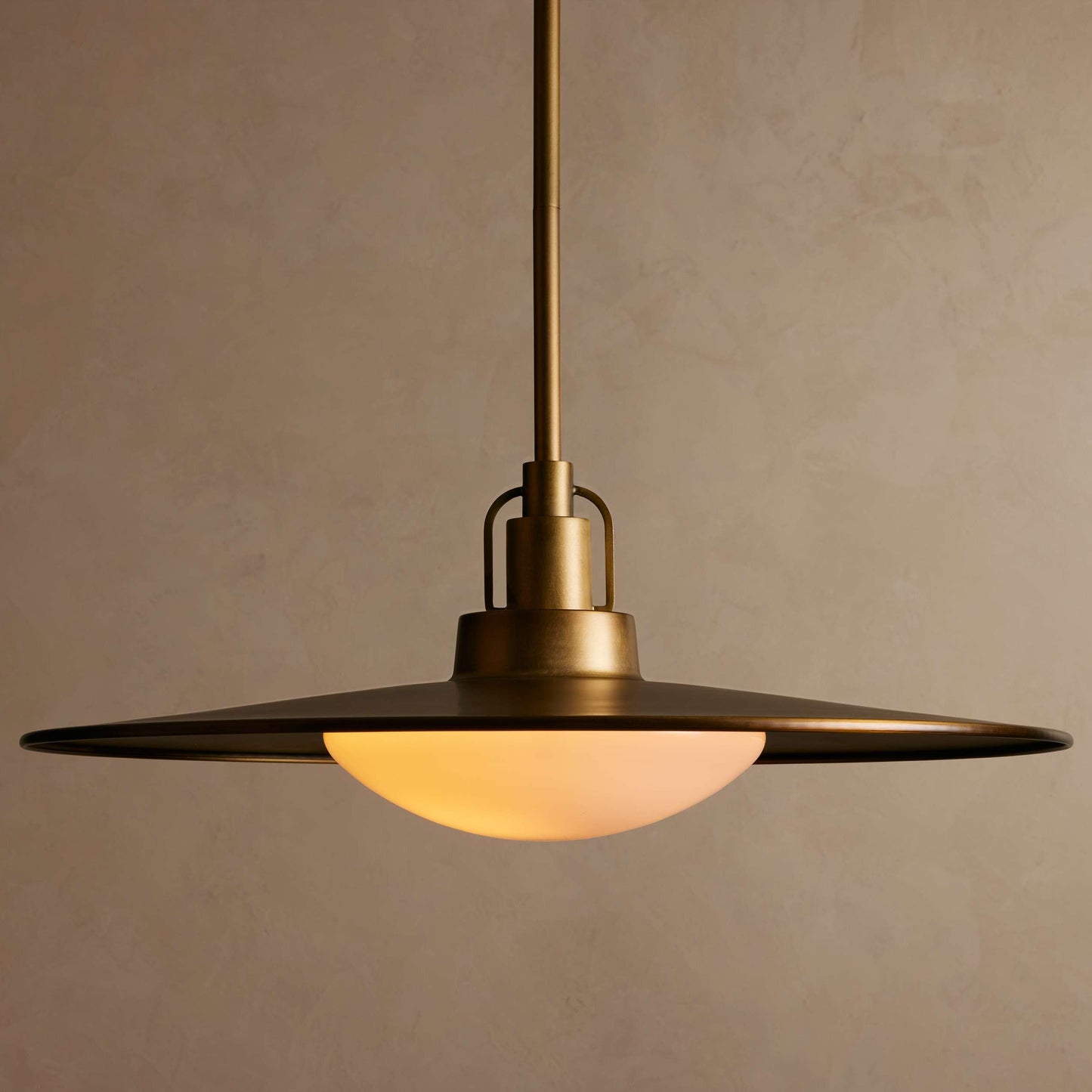 Pendant Lamp Art Deco with Disc Shade and Opal Glass Dome