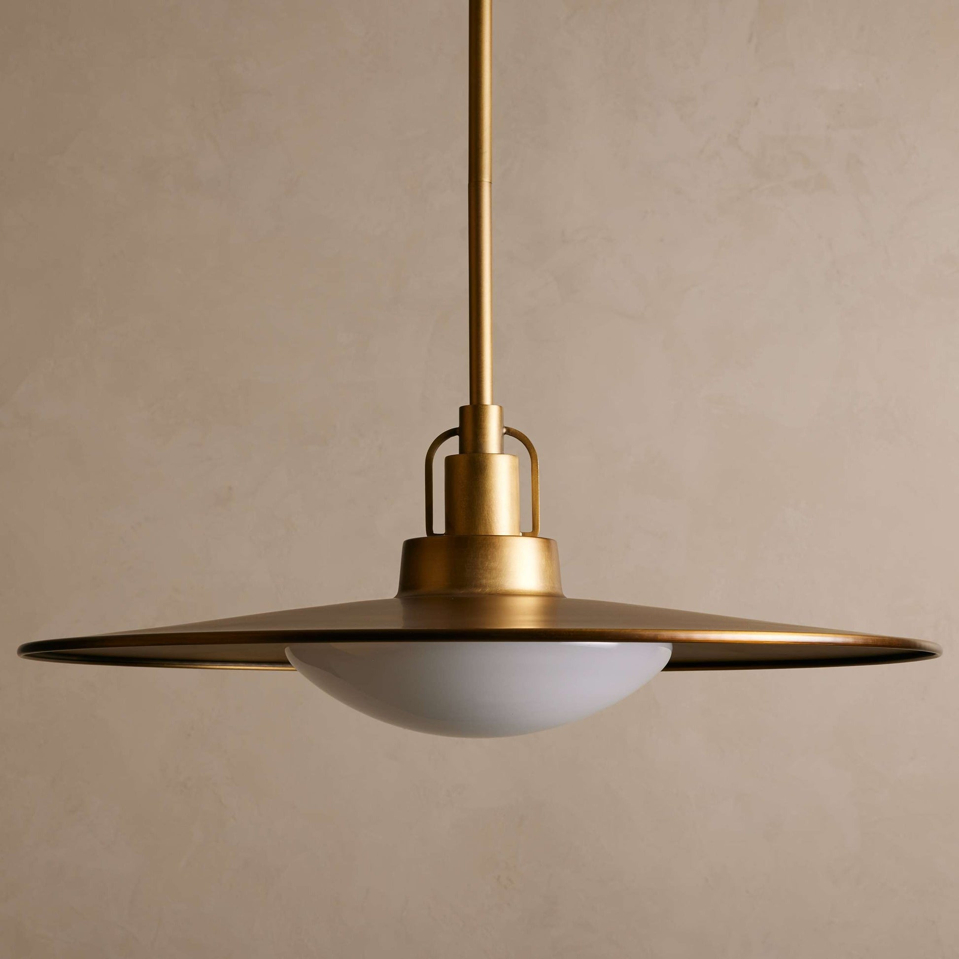 Pendant Lamp Art Deco with Disc Shade and Opal Glass Dome