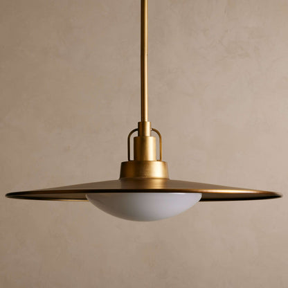 Pendant Lamp Art Deco with Disc Shade and Opal Glass Dome