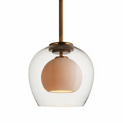 Pendant Lamp Art Deco with Double Glass Globe and Brass Finish