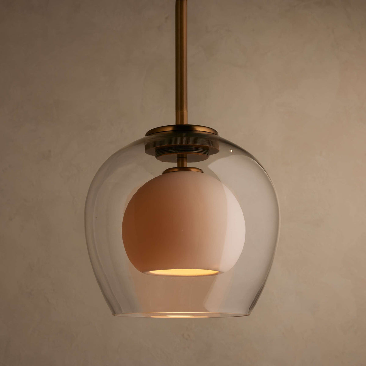 Pendant Lamp Art Deco with Double Glass Globe and Brass Finish