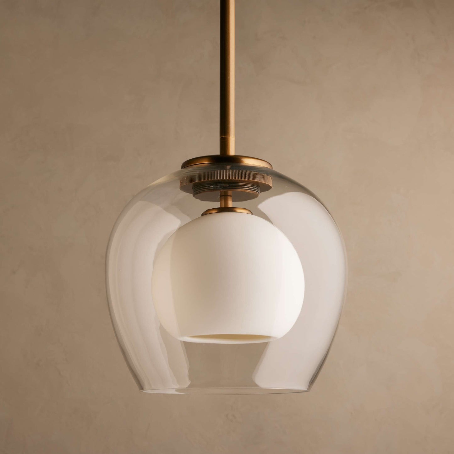 Pendant Lamp Art Deco with Double Glass Globe and Brass Finish