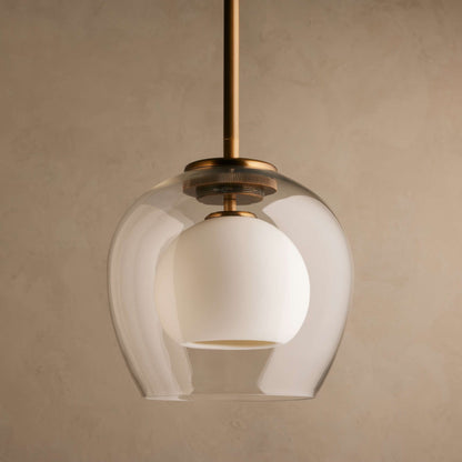 Pendant Lamp Art Deco with Double Glass Globe and Brass Finish