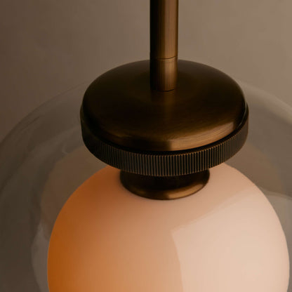 Pendant Lamp Art Deco with Double Glass Globe and Brass Finish
