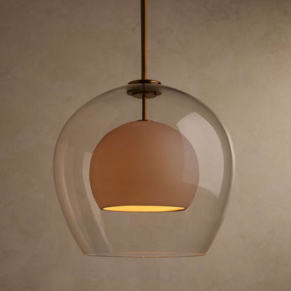 Pendant Lamp Art Deco with Double Glass Globe and Brass Finish