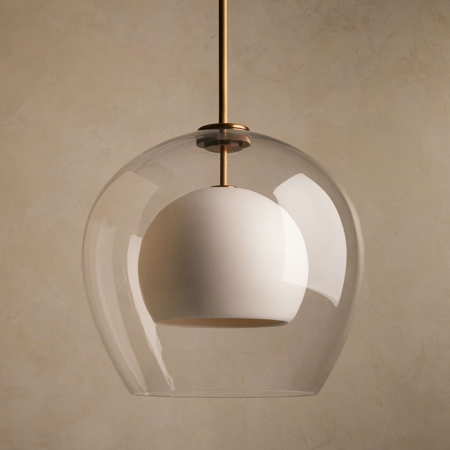 Pendant Lamp Art Deco with Double Glass Globe and Brass Finish