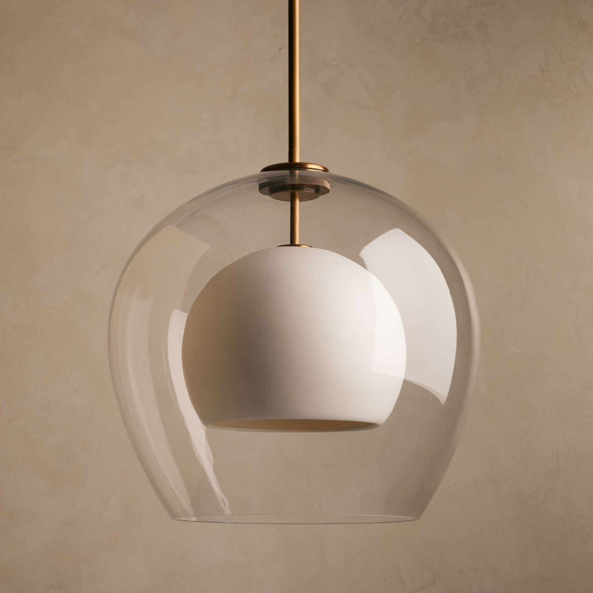 Pendant Lamp Art Deco with Double Glass Globe and Brass Finish