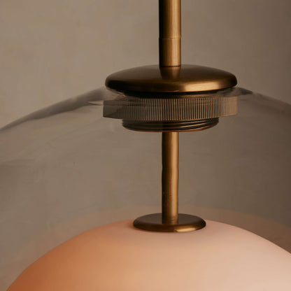 Pendant Lamp Art Deco with Double Glass Globe and Brass Finish