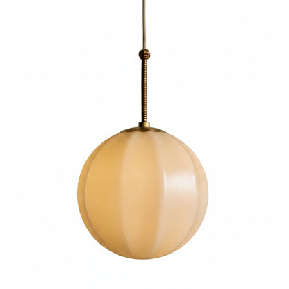Pendant Lamp Art Deco with Paneled Globe Shade and Brass Finish