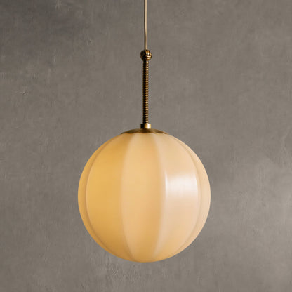Pendant Lamp Art Deco with Paneled Globe Shade and Brass Finish