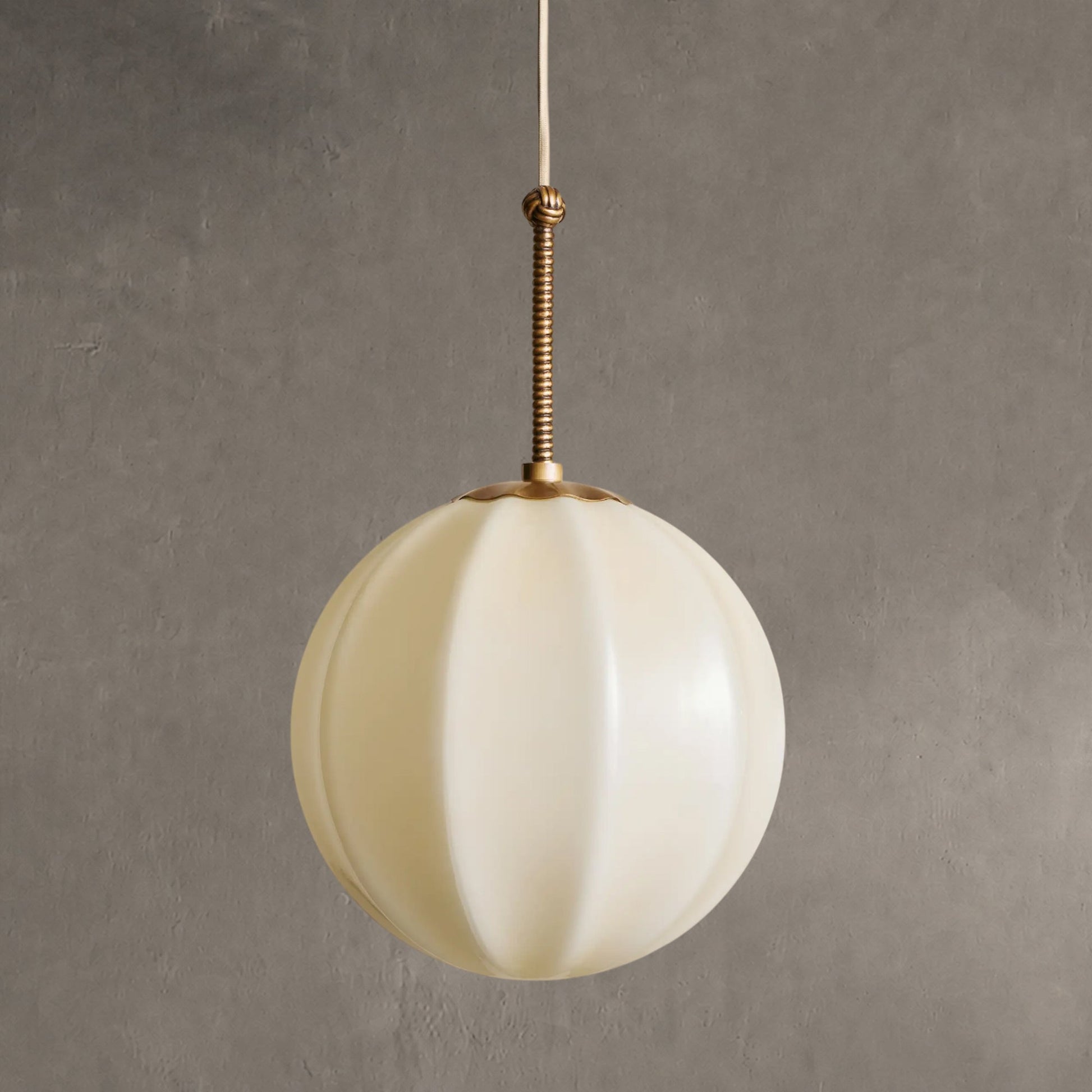 Pendant Lamp Art Deco with Paneled Globe Shade and Brass Finish